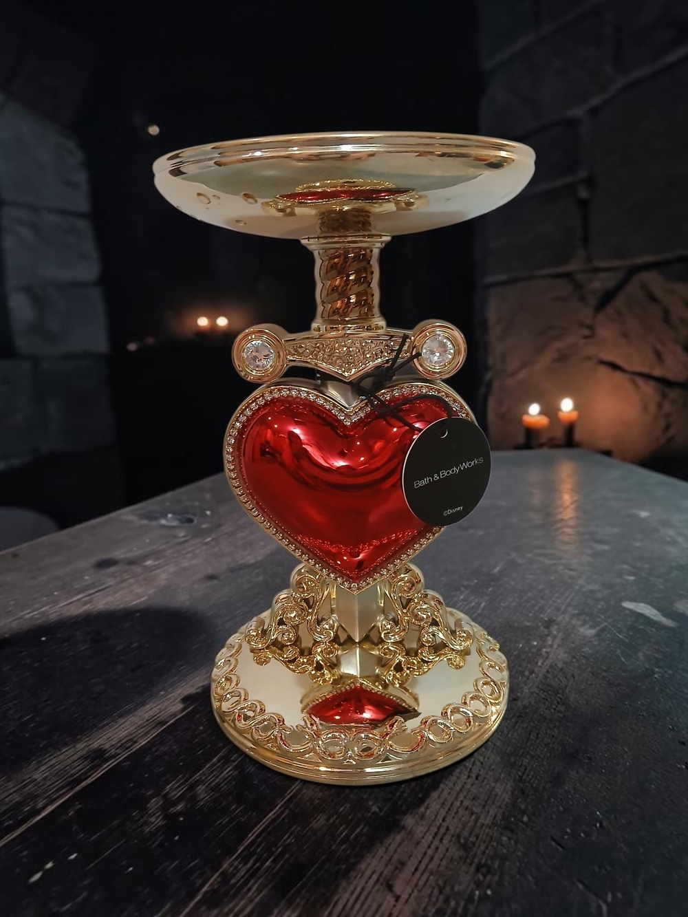 Bath & Body Works Gold Pedestal Candle Holder with Red Heart Accent